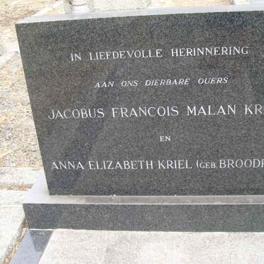 KRIEL Jacobus Francois Malan &amp; Anna Elizabeth BROODRYK