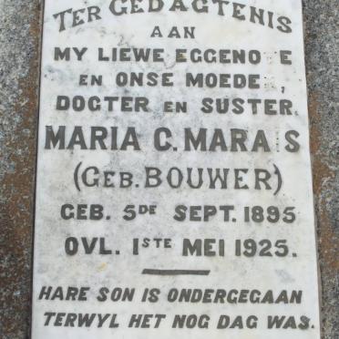 MARAIS Maria G. nee BOUWER 1895-1925