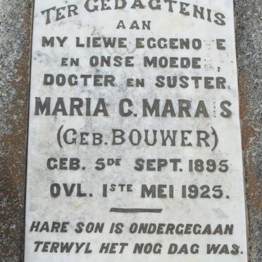 MARAIS Maria G. nee BOUWER 1895-1925
