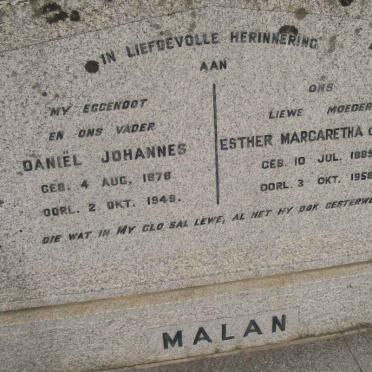 MALAN Daniël Johannes 1876-1949 &amp; Esther Magaretha ROOS 1885-1958
