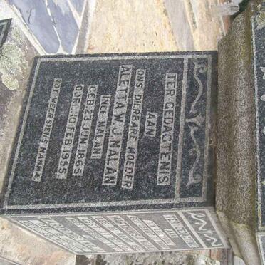 MALAN Aletta W.J. nee MALAN 1865-1955