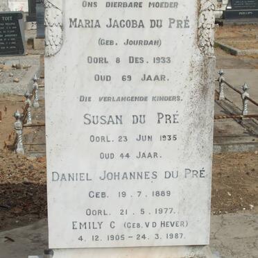 PRÉ Maria Jacoba, du nee JOURDAN -1933 ::DU PRÉ Susan -1935 :: DU PRÉ Daniel Johannes 1889-1977 &amp; Emily C. VD HEEVER 1905-