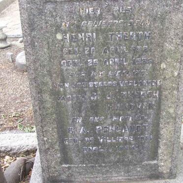 THERON J.J. &amp; G.A. ASHLANDT nee DE VILLIERS 1871-1954 :: THERON Henri 1921-1936
