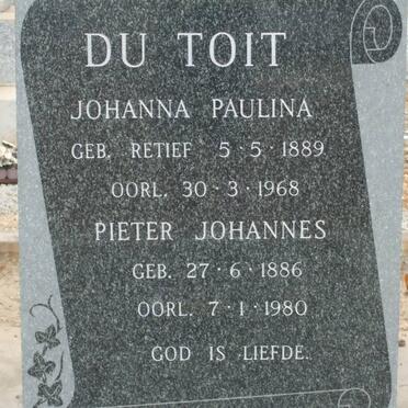 TOIT Pieter Johannes, du 1886-1980 &amp; Johanna Paulina RETIEF 1889-1968