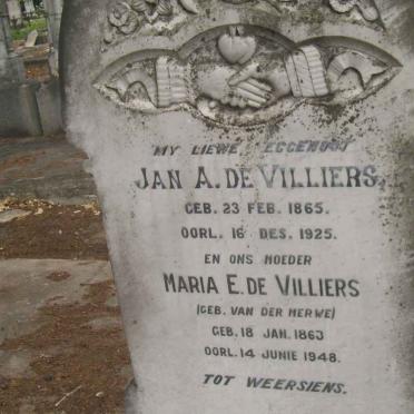 VILLIERS Jan A., de 1865-1925 &amp; Maria E. VAN DER MERWE 1863-1948
