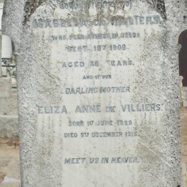 VILLIERS Isabella, de  -1909 :: DE VILLIERS Eliza Anne 1829-1916