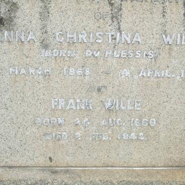 WILLE Frank 1866-1943 &amp; Anna Christina DU PLESSIS 1868-1942