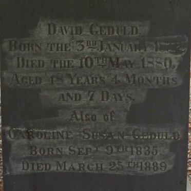 GEDULD David 1832-1880 &amp; Caroline Susan 1835-1889