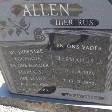 ALLEN Hermanus J. 1926-1985 &amp; Maria S. MANS 1916-1983