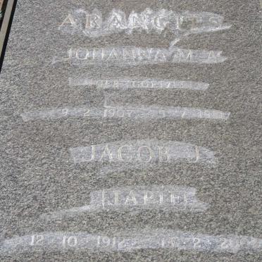 ARANGIES Jacob J. 1912-2002 &amp; Johanna M.A. COETZEE 1907-1981