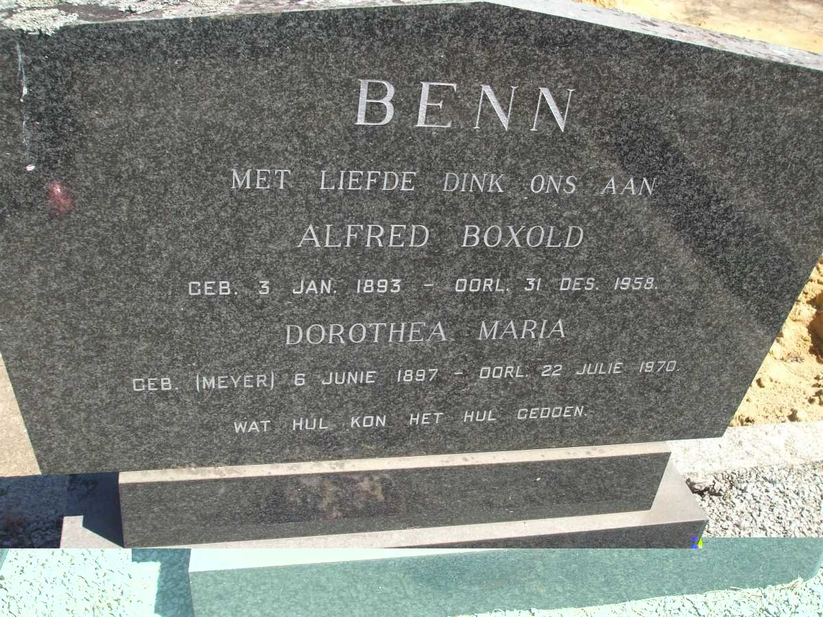 BENN Alfred Boxold 1893-1958 &amp; Dorothea Maria 1897-1970