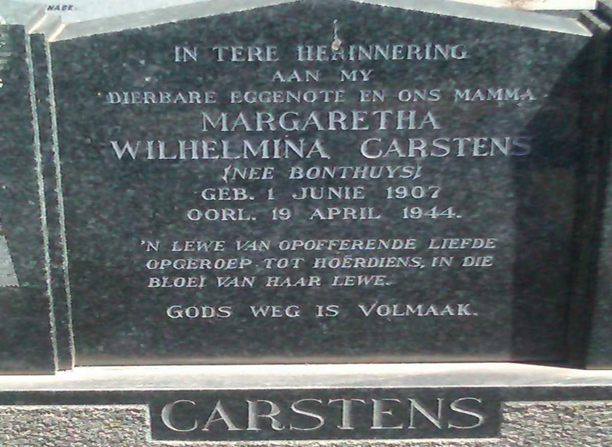 CARSTENS Margaretha Wilhelmina nee BONTHUYS 1907-1944