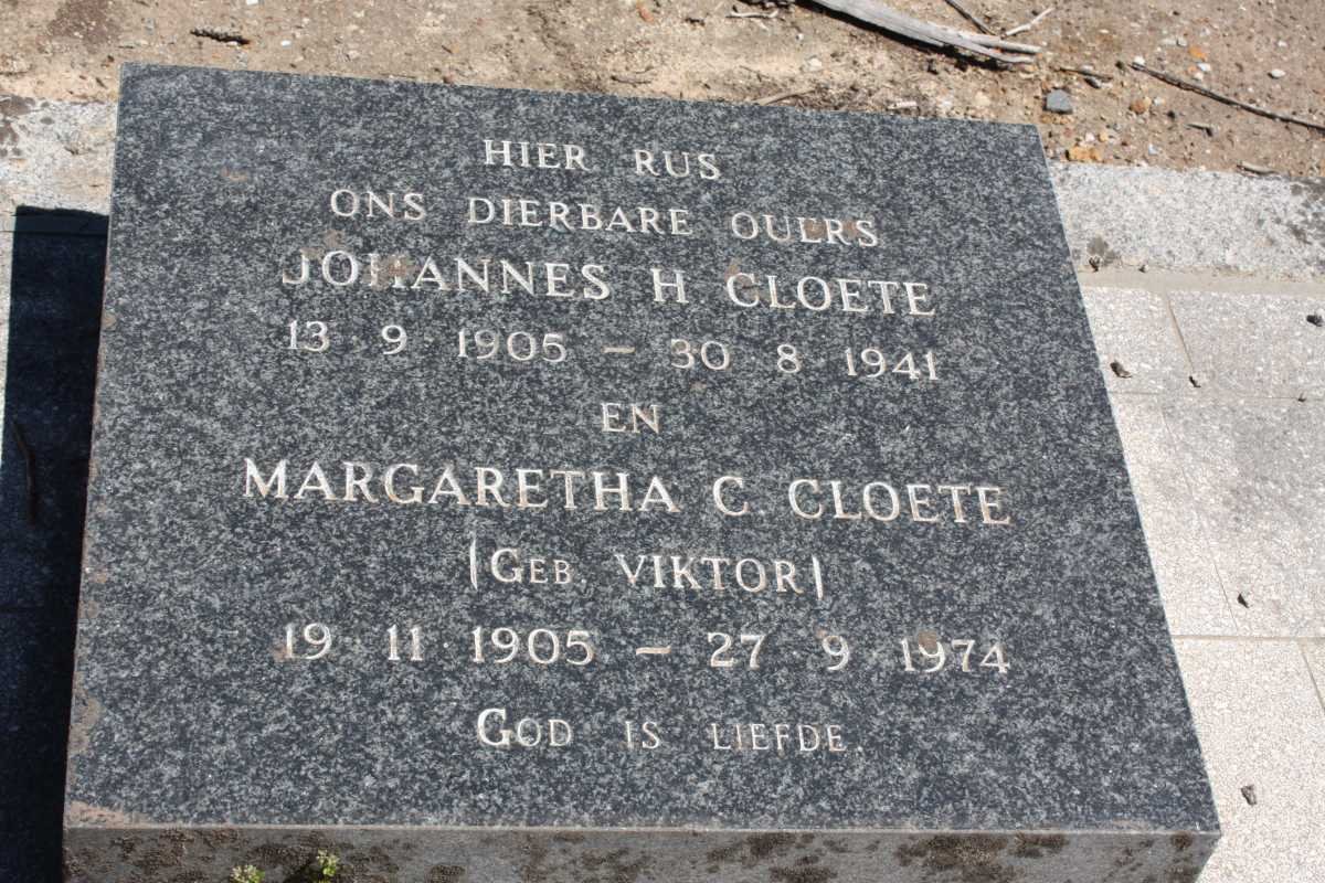 CLOETE Johannes H. 1905-1941 &amp; Margaretha C. VIKTOR 1905-1974