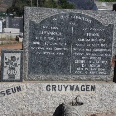 CRUYWAGEN Frank 1904-1935 &amp; Cebella Jacoba DE JONGH 1908-1992 :: CRUYWAGEN Lufanrais 1930-1954