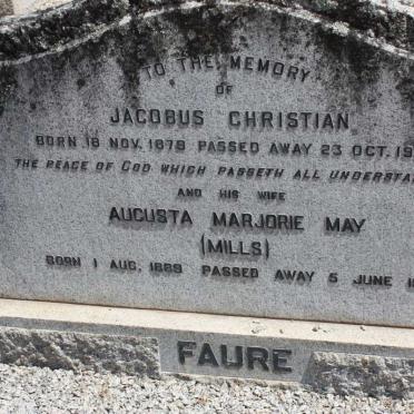 FAURE Jacobus Christian 1879-1955 &amp; Augusta Marjorie May MILLS 1889-1984
