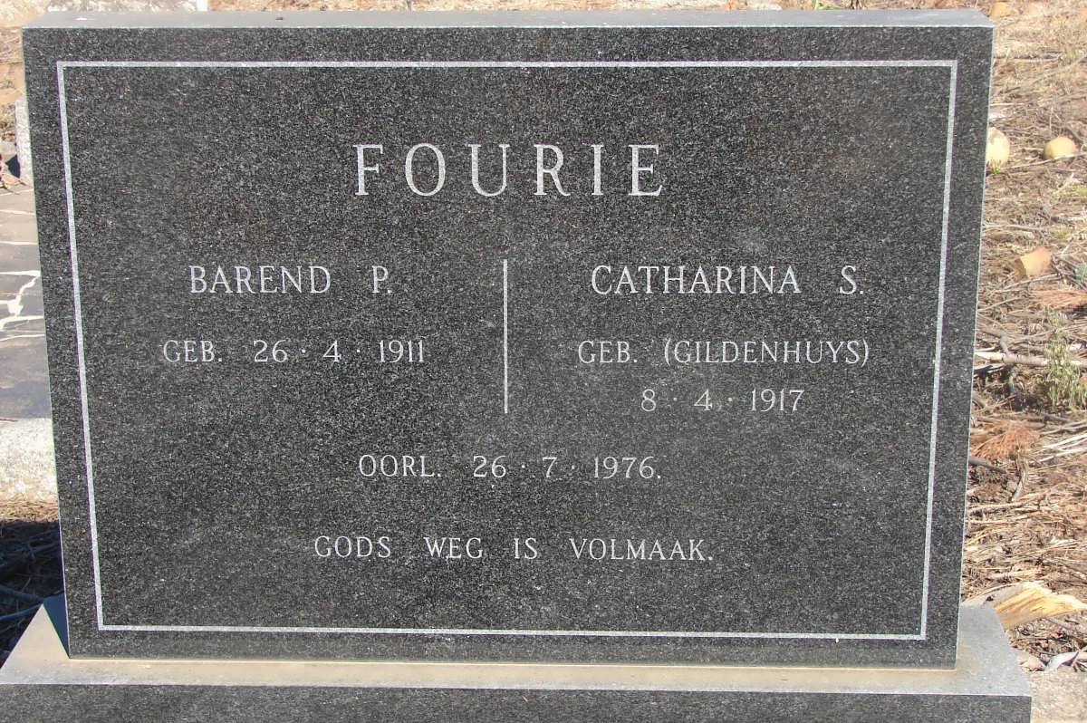 FOURIE Barend P. 1911-1976  &amp; Catharina S. GILDENHUYS 1917-1976