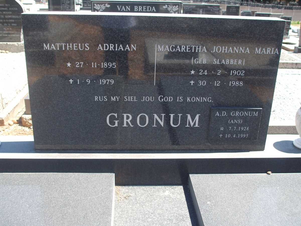 GRONUM Mattheus Adriaan 1895-1979 &amp; Margaretha Johanna Maria SLABBER 1902-1988 :: GRONUM A.D. 1928-1995