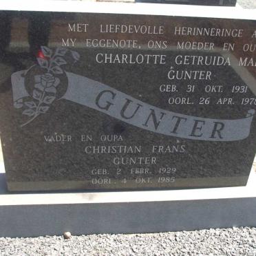 GUNTER Christian Frans 1929-1985 &amp; Charlotte Gertruida Maria 1931-1978  