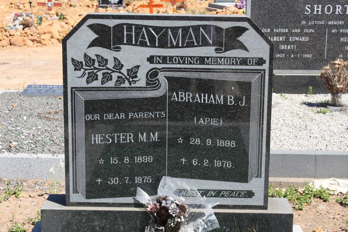 HAYMAN Abraham B.J. 1898-1976 &amp; Hester M.M. 1899-1975