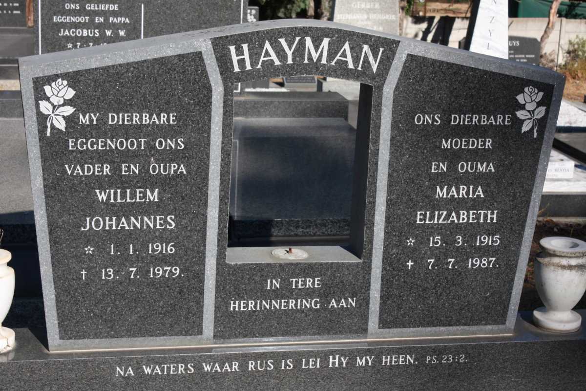 HAYMAN Willem Johannes 1916-1979 &amp; Maria Elizabeth 1915-1987