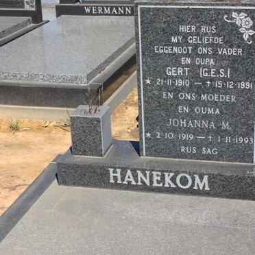 HANEKOM G.E.S. 1910-1991 &amp; Johanna M. 1919-1993