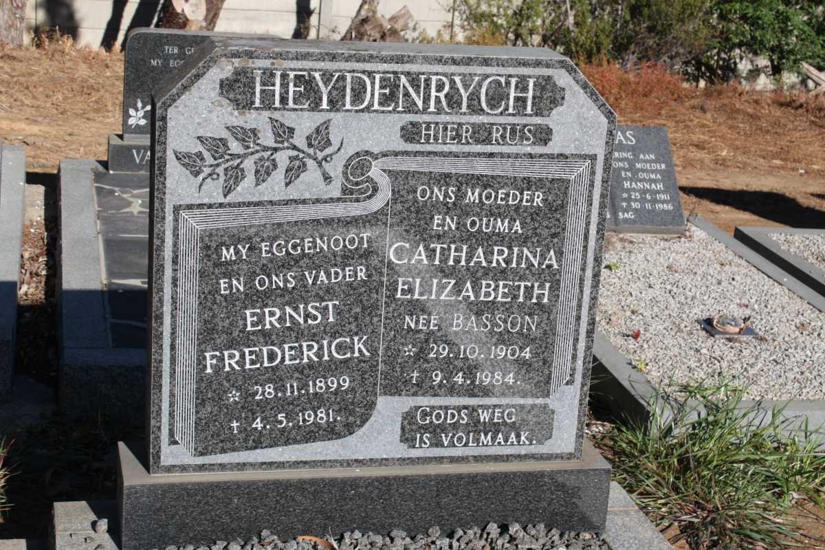 HEYDENRYCH Ernst Frederick 1899-1981 &amp; Catharina Elizabeth BASSON 1904-1984