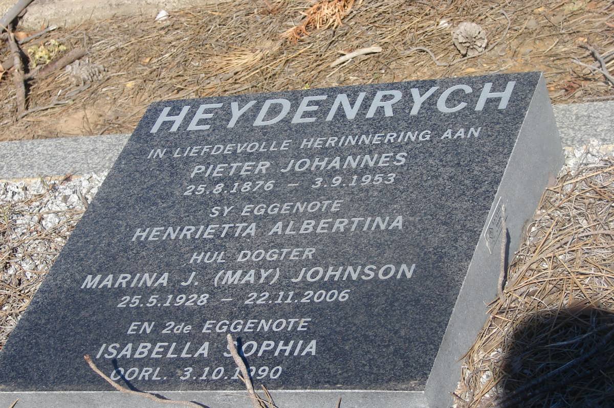 HEYDENRYCH Pieter J. 1876-1953 &amp; Henrietta Albertina &amp; Isabella Sophia :: JOHNSON Marina J. nee HEYDENRYCH 1928-2006