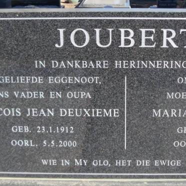 JOUBERT Francois Jean Deuxieme 1912-2000 &amp; Maria Magdalena 1914-2009