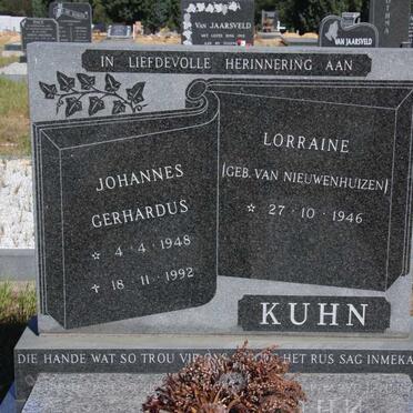 KUHN Johannes Gerhardus 1948-1992 &amp; Lorraine VAN NIEUWENHUIZEN 1946-