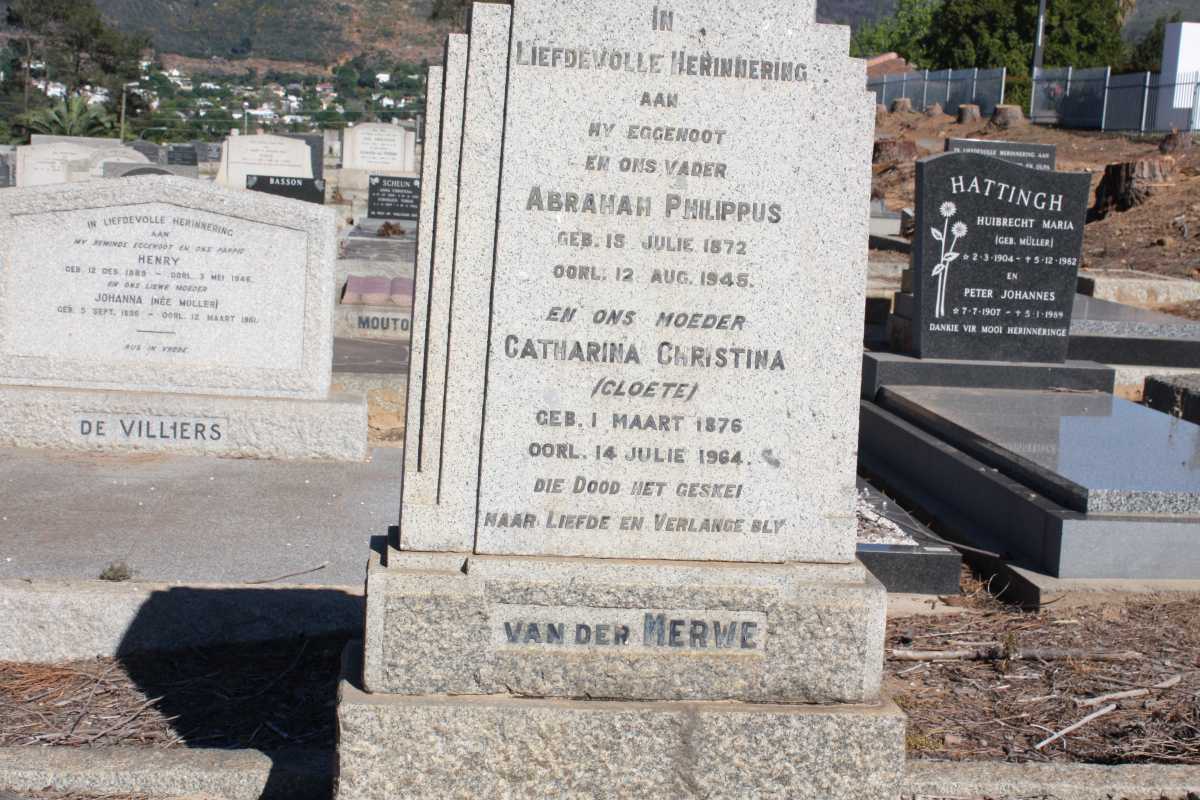 MERWE Abraham Philippus, van der 1872-1945 & Catharina Christina CLOETE 1876-1964