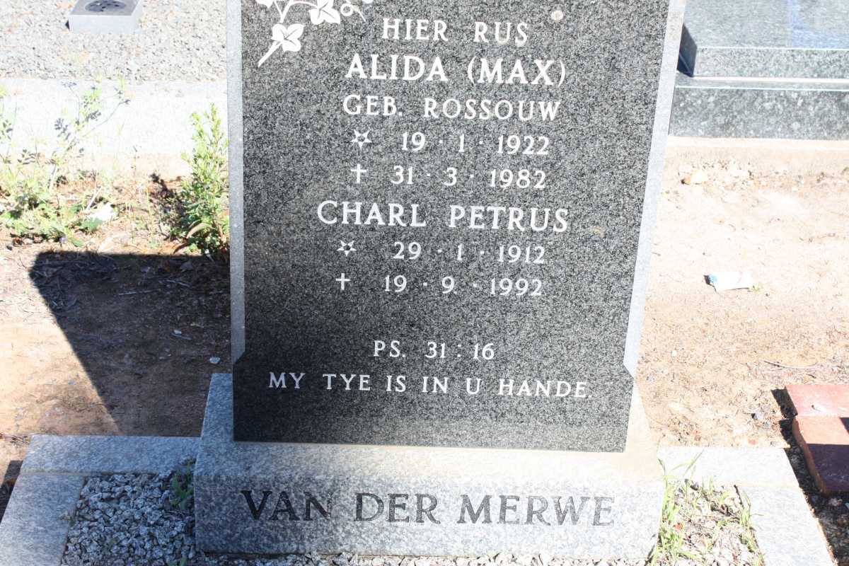 MERWE Charl Petrus, van der 1912-1992 & Alida ROSSOUW 1922-1982