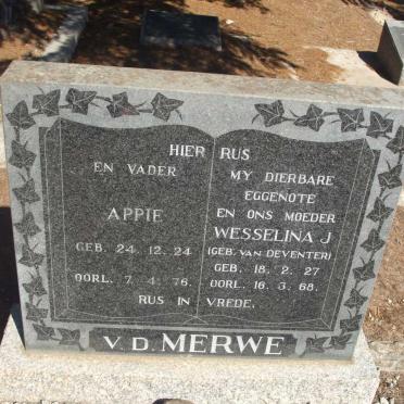 MERWE Apie, V.D. 1924-1976 & Wesselina J. VAN DEVENTER 1927-1968