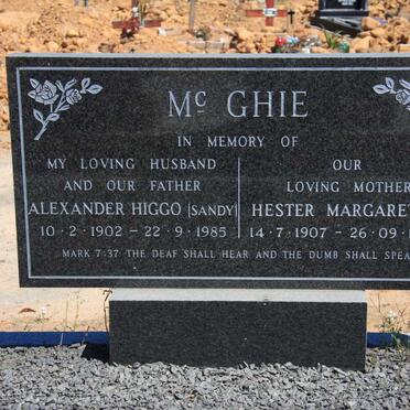 MCGHIE Alexander Higgo 1902-1985 & Hester Margaretha 1907-1988