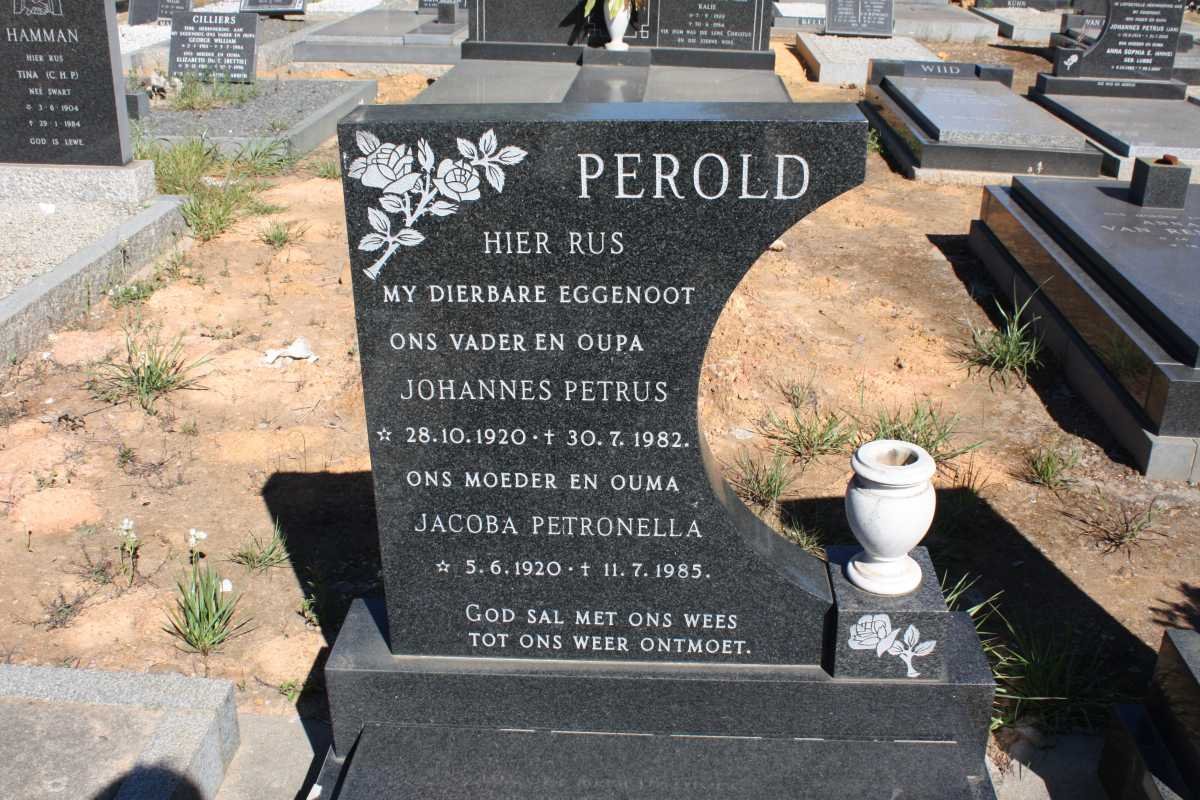 PEROLD Johannes Petrus 1920-1982 &amp; Jacoba Petronella 1920-1985