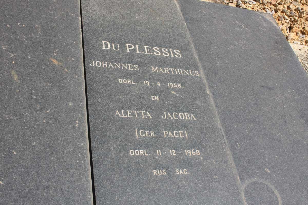 PLESSIS Johannes Marthinus, du -1958 &amp; Aletta Jacoba PAGE -1968