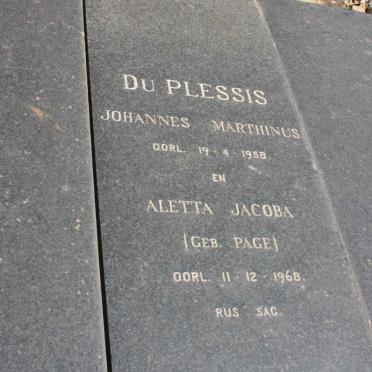 PLESSIS Johannes Marthinus, du -1958 &amp; Aletta Jacoba PAGE -1968