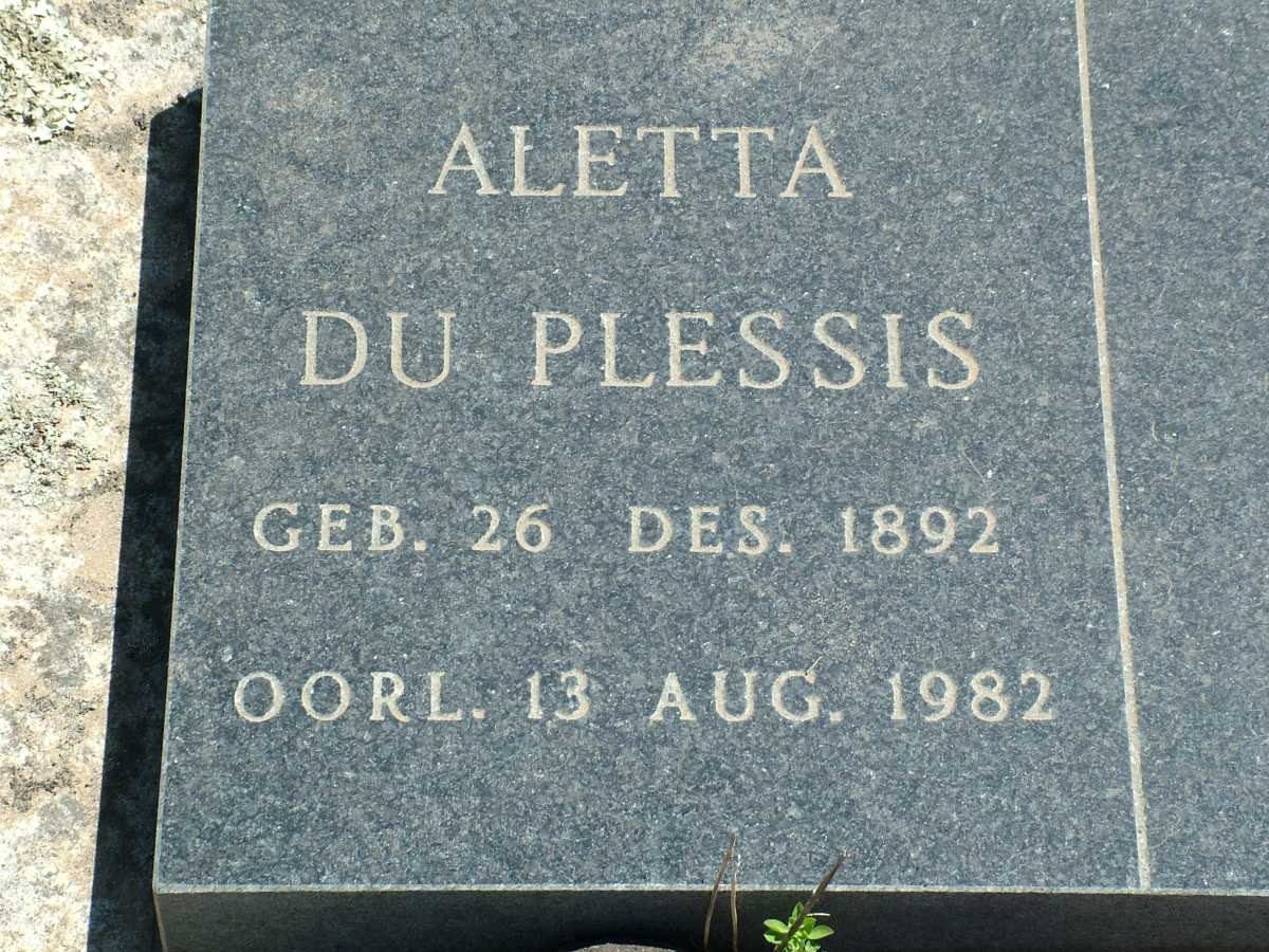 PLESSIS Aletta, du 1892-1982