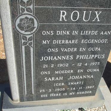 ROUX Johannes Philippus 1902-1975 &amp; Sarah Johanna SWART 1905-1987