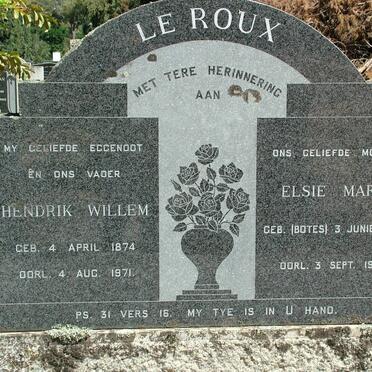 ROUX Hendrik Willem, le 1874-1971 &amp; Elsie Maria BOTES 1892-1975