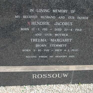 ROSSOUW Hendrik Jacobus 1911-1968 &amp; Thelma Margaret STEMMET  1911-1970