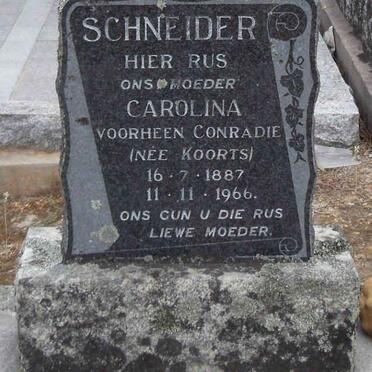SCHNEIDER Carolina voorheen CONRADIE nee KOORTS 1887-1966