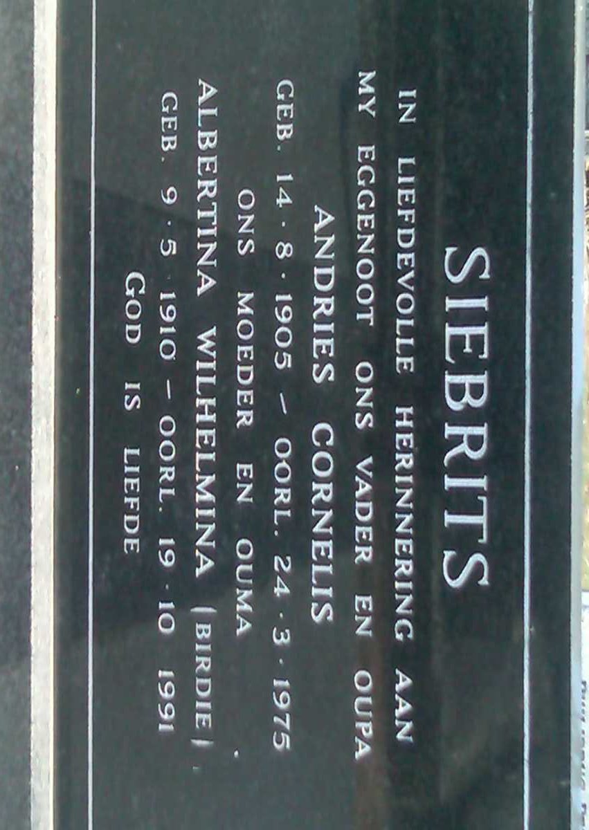 SIEBRITS Andries Cornelis 1905-1975 & Albertina Wilhelmina 1910-1991