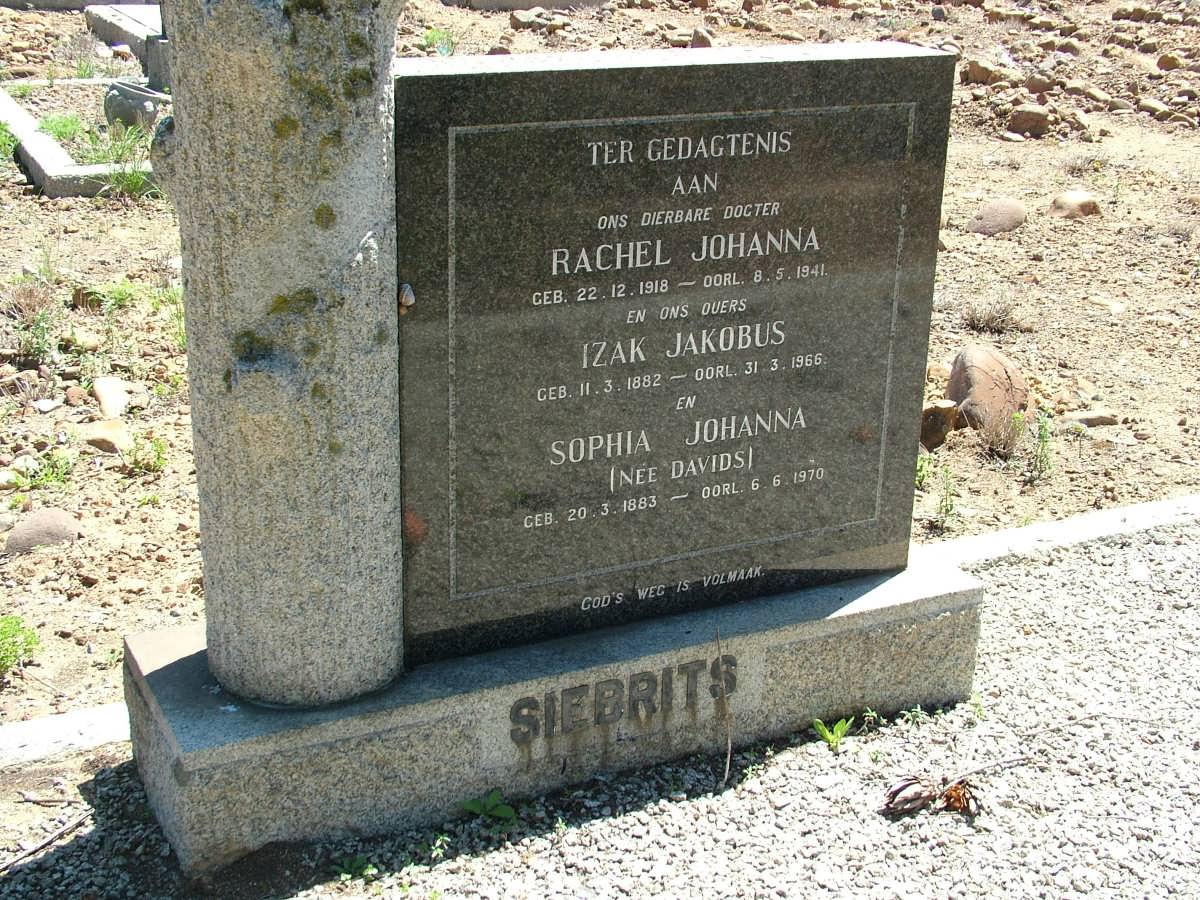 SIEBRITS Izak Jakobus 1882-1966 & Sophia Johanna DAVIDS 1883-1970 :: SIEBRITS Rachel Johanna 1918-1941