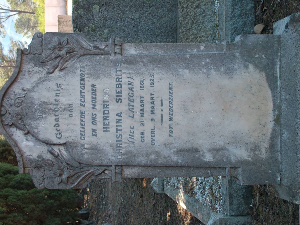 SIEBRITS Hendrina Christina nee LATEGAN 1861-1925