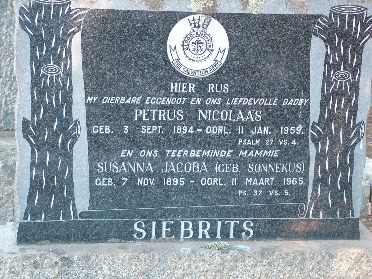 SIEBRITS Petrus Nicolaas 1894-1959 & Susanna Jacoba SONNEKUS 1895-1965