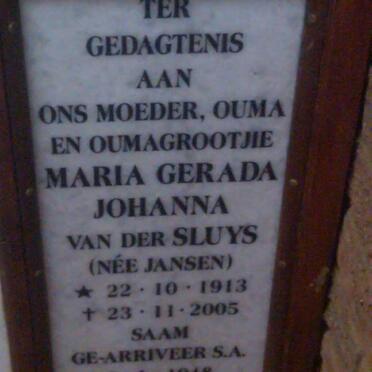 SLUYS Maria Gerada Johanna, van der nee JANSEN 1913-2005