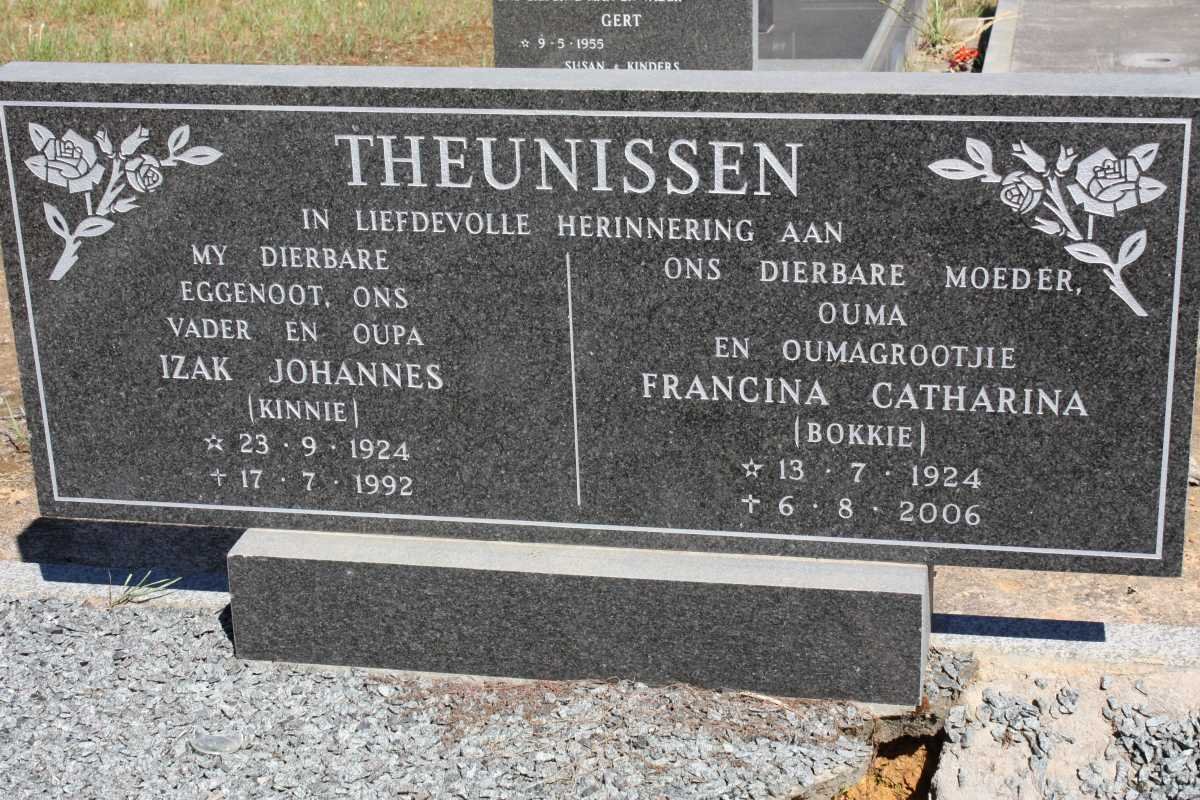 THEUNISSEN Izak Johannes 1924-1992 &amp; Francina Catharina 1924-2006