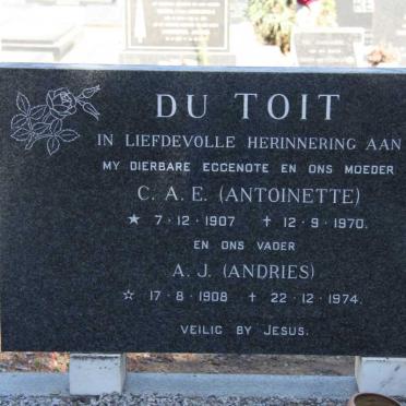 TOIT A.J., du 1908-1974 &amp; C.A.E. 1907-1970