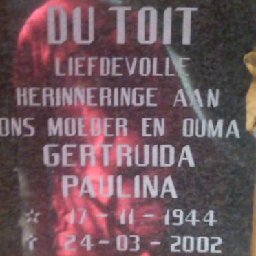 TOIT Gertruida Paulina, du 1944-2002