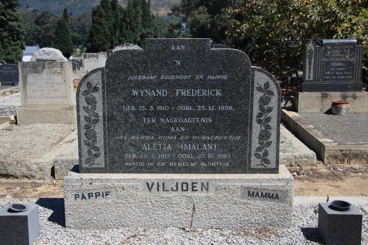 VILJOEN Wynand Frederick 1910-1956 &amp; Aletta MALAN 1912-1997